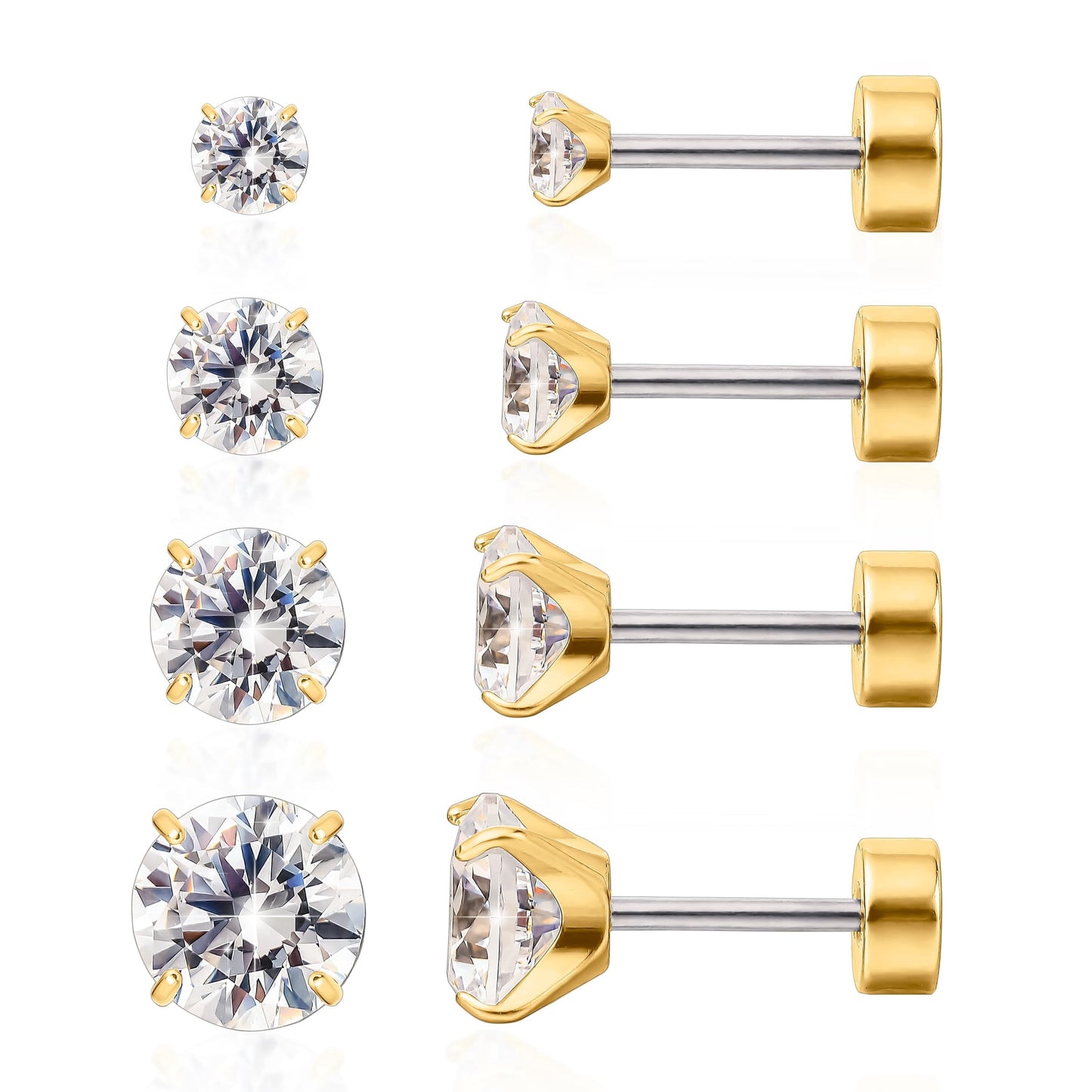 Limerencia 20G F136 Implant Grade Titanium Flat Back Stud Earrings for Women Men,&nbsp; Cartilage Helix F136 Piercing Jewelry for Sensitive Ears, with 3-6mm Cubic Zirconia