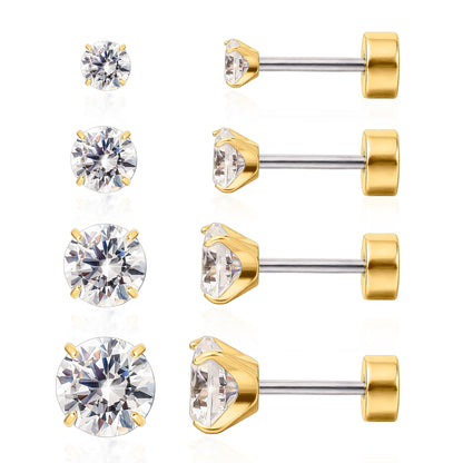 Limerencia 20G F136 Implant Grade Titanium Flat Back Stud Earrings for Women Men,&nbsp; Cartilage Helix F136 Piercing Jewelry for Sensitive Ears, with 3-6mm Cubic Zirconia