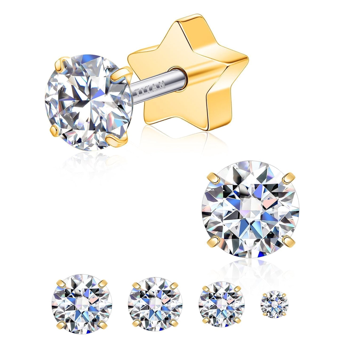 Limerencia F136 Hypoallergenic Flat Back Earrings for Women Men,Moissanite Stud Earrings, Surgical Steel Cartilage Earrings for Sensitive Ears