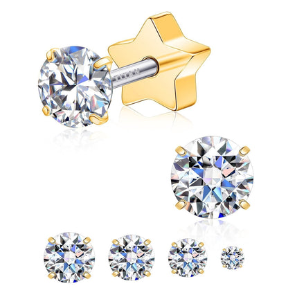 Limerencia F136 Hypoallergenic Flat Back Earrings for Women Men,Moissanite Stud Earrings, Surgical Steel Cartilage Earrings for Sensitive Ears