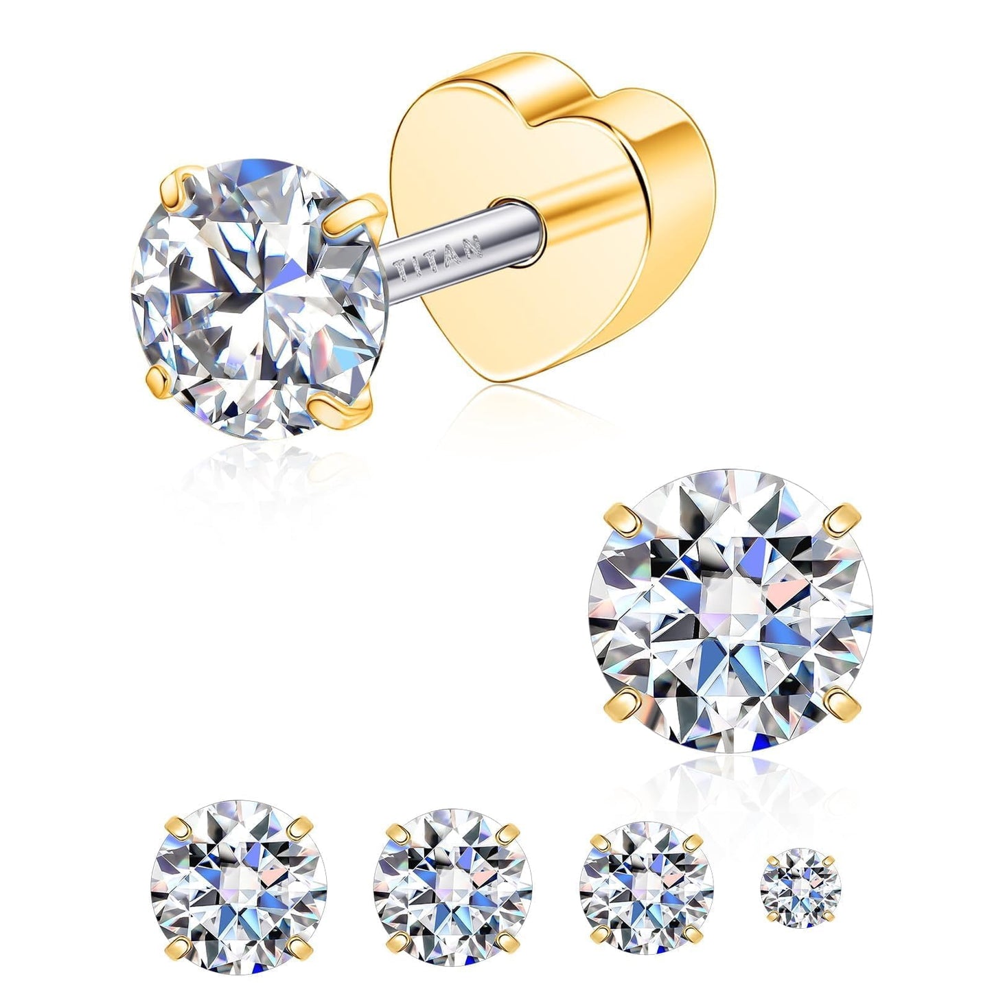 Limerencia F136 Hypoallergenic Flat Back Earrings for Women Men,Moissanite Stud Earrings, Surgical Steel Cartilage Earrings for Sensitive Ears