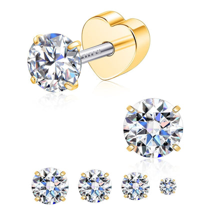 Limerencia F136 Hypoallergenic Flat Back Earrings for Women Men,Moissanite Stud Earrings, Surgical Steel Cartilage Earrings for Sensitive Ears