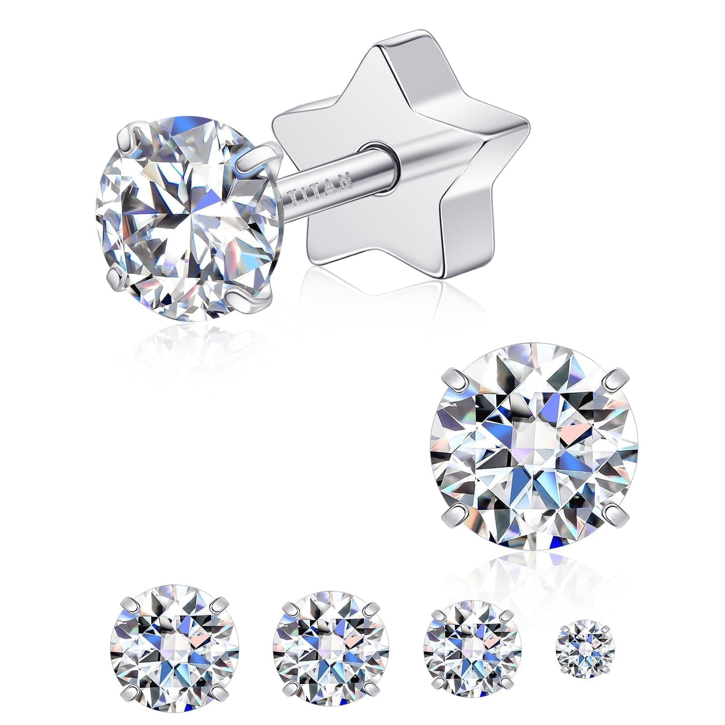Limerencia F136 Hypoallergenic Flat Back Earrings for Women Men,Moissanite Stud Earrings, Surgical Steel Cartilage Earrings for Sensitive Ears