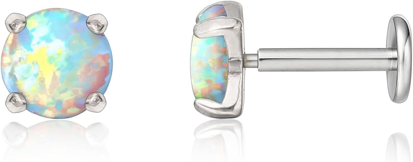 Nose Rings for Women Men, Threadless Nose Studs and Flat Back Earrings | F136 Implant Grade Hypoallergenic  Labret Studs, Push In Flat Back Earrings, Opal Nose Nostril Tragus Helix Piercing Jewelry
