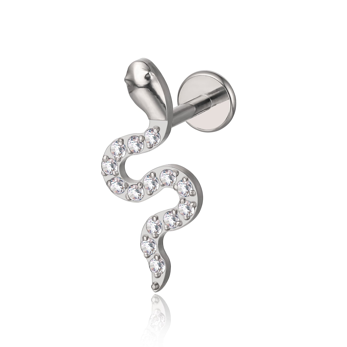 Limerencia Titanium Earrings with Snake Flat Back Internal Threading, Unisex (1 Piece)