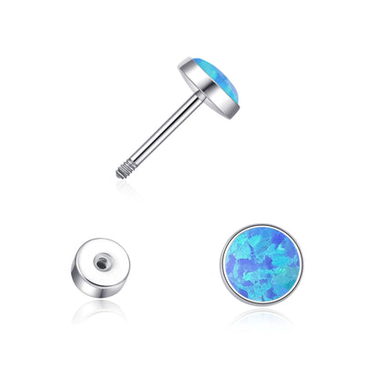 Limerencia Flat Back Screw Back Opal Stud Earrings, Titanium Stud Earrings for Helix Cartilage Tragus Earlobe Piercing for Women&nbsp; Men，Blue 4mm