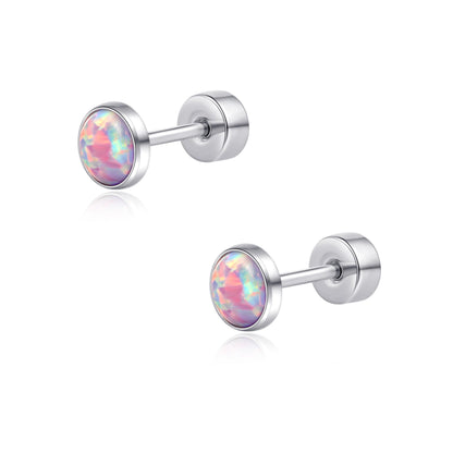 Limerencia Flat Back Screw Back Opal Stud Earrings, Titanium Stud Earrings for Helix Cartilage Tragus Earlobe Piercing for Women&nbsp; Men，Purple 4mm