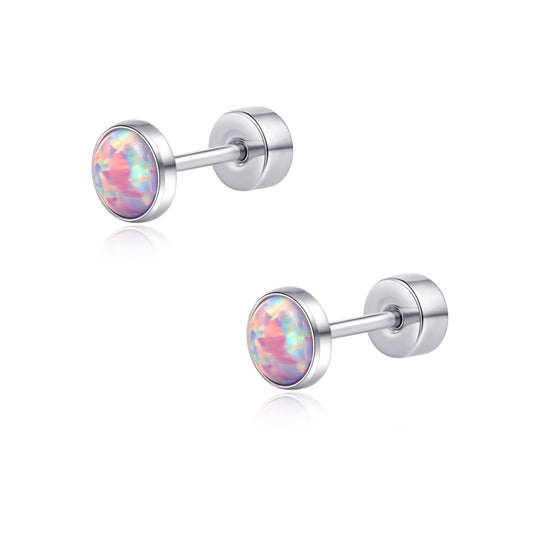 Limerencia Flat Back Screw Back Opal Stud Earrings, Titanium Stud Earrings for Helix Cartilage Tragus Earlobe Piercing for Women&nbsp; Men，Purple 4mm
