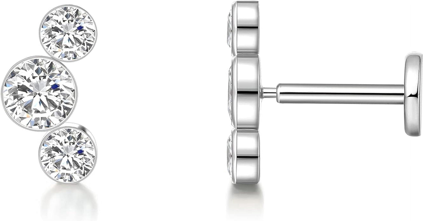 Threadless Earring  Stud,18g Flat Back Nose Stud, F136 Implant Grade Titanium Pressfit ,Push In Nose Rings,Hypoallergenic Nose Piercing Lip Tragus Studs Earrings