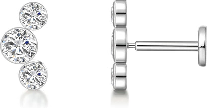 Threadless Earring  Stud,18g Flat Back Nose Stud, F136 Implant Grade Titanium Pressfit ,Push In Nose Rings,Hypoallergenic Nose Piercing Lip Tragus Studs Earrings