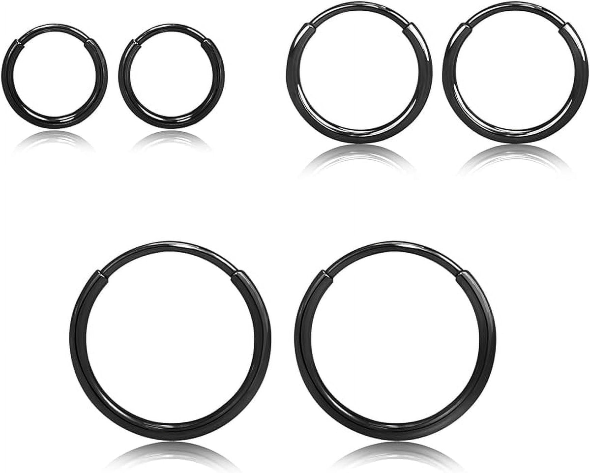 Limerencia G23 Titanium Slim Hoop Earrings, Hypoallergenic Nose/Lip Earrings 3Pairs Black Unisex