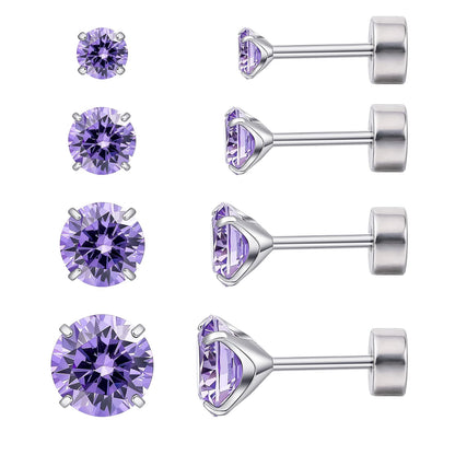 Limerencia Hypoallergenic Cartilage Earrings for Women Men, 4 Pairs Titanium Stud for Sensitive Ears,20G Screw Back with Cubic Zirconia 3/4/5/6mm Piercing Jewelry