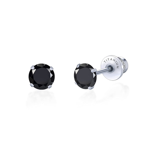 Limerencia Hypoallergenic G23 Pure Titanium Screw Back Earrings Post for Sensitive Ears Simulated Diamond Cartilage (5mm, Black CZ)