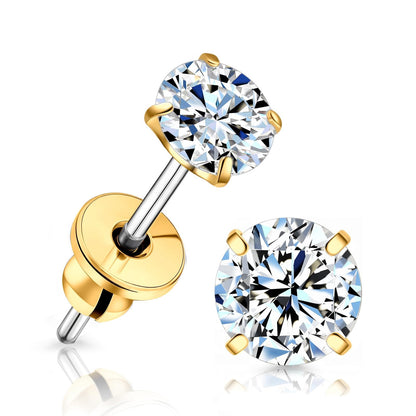 Limerencia Moissanite Earrings Studs for Women and Men, F136 Titanium Screw Back Hypoallergenic Stud Earrings, Diamond Studs Alternatives for Sensitive Ear，Gold 4mm