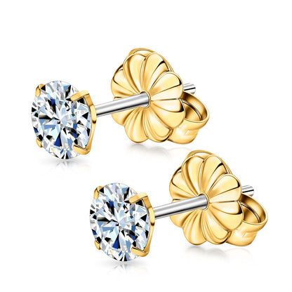 Limerencia Moissanite Earrings Studs for Women and Men, F136 Titanium Screw Back Hypoallergenic Stud Earrings, Diamond Studs Alternatives for Sensitive Ear，Gold 5mm