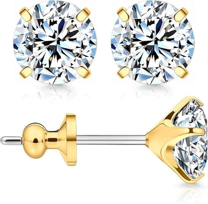 Limerencia Moissanite Earrings Studs for Women and Men, F136 Titanium Screw Back Hypoallergenic Stud Earrings, Diamond Studs Alternatives for Sensitive Ear，Gold 6mm