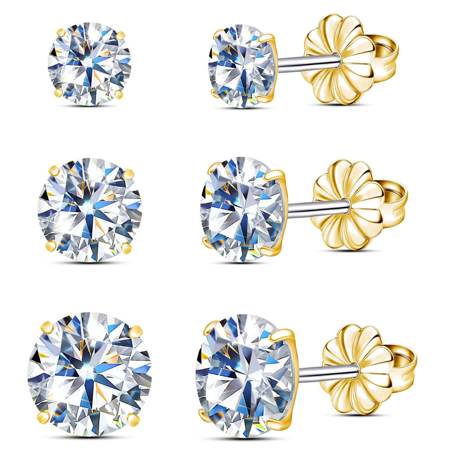 Limerencia Moissanite Stud Earrings,3 Pairs Titanium Stud Earrings Earrings for Men,Screw Back Earrings for Women,Wedding Earrings