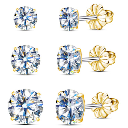 Limerencia Moissanite Stud Earrings,3 Pairs Titanium Stud Earrings Earrings for Men,Screw Back Earrings for Women,Wedding Earrings