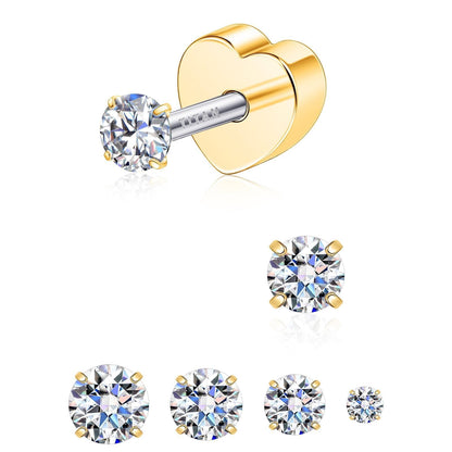 Limerencia Moissanite Stud Earrings for Women Men, F136 Hypoallergenic Titanium Earrings for Sensitive Ears, 18K White Gold Plated Heart Flat Back,3mm