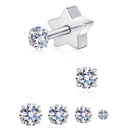 Limerencia Moissanite Stud Earrings for Women Men, F136 Hypoallergenic Titanium Earrings for Sensitive Ears, 18K White Gold Plated Star Flat Back,3mm