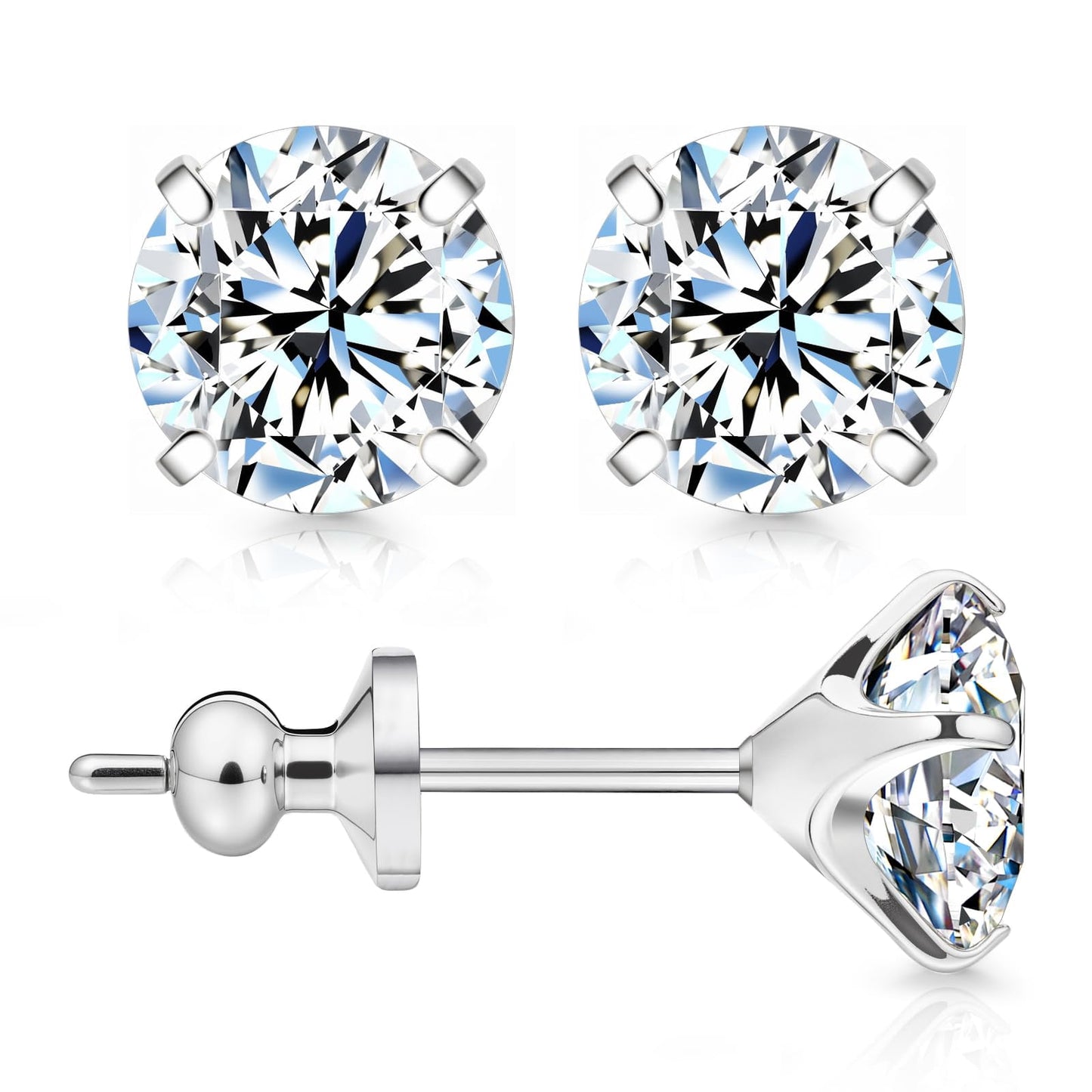 Limerencia Moissanite Stud Earrings for Women and Men，F136 Titanium Screw Back Earrings, Hypoallergenic Earrings for&nbsp;Daily Wear,Silver 6mm