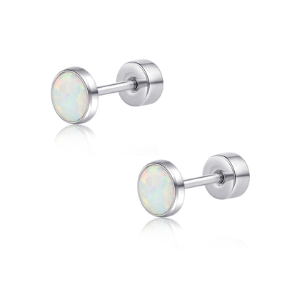 Limerencia Thread Flat Back Stud Earrings, Titanium Hypoallergenic Earrings for Women Men, Opal Stud Earrings Surgical Stainless Steel Stud Earring for Cartilage,White 3mm