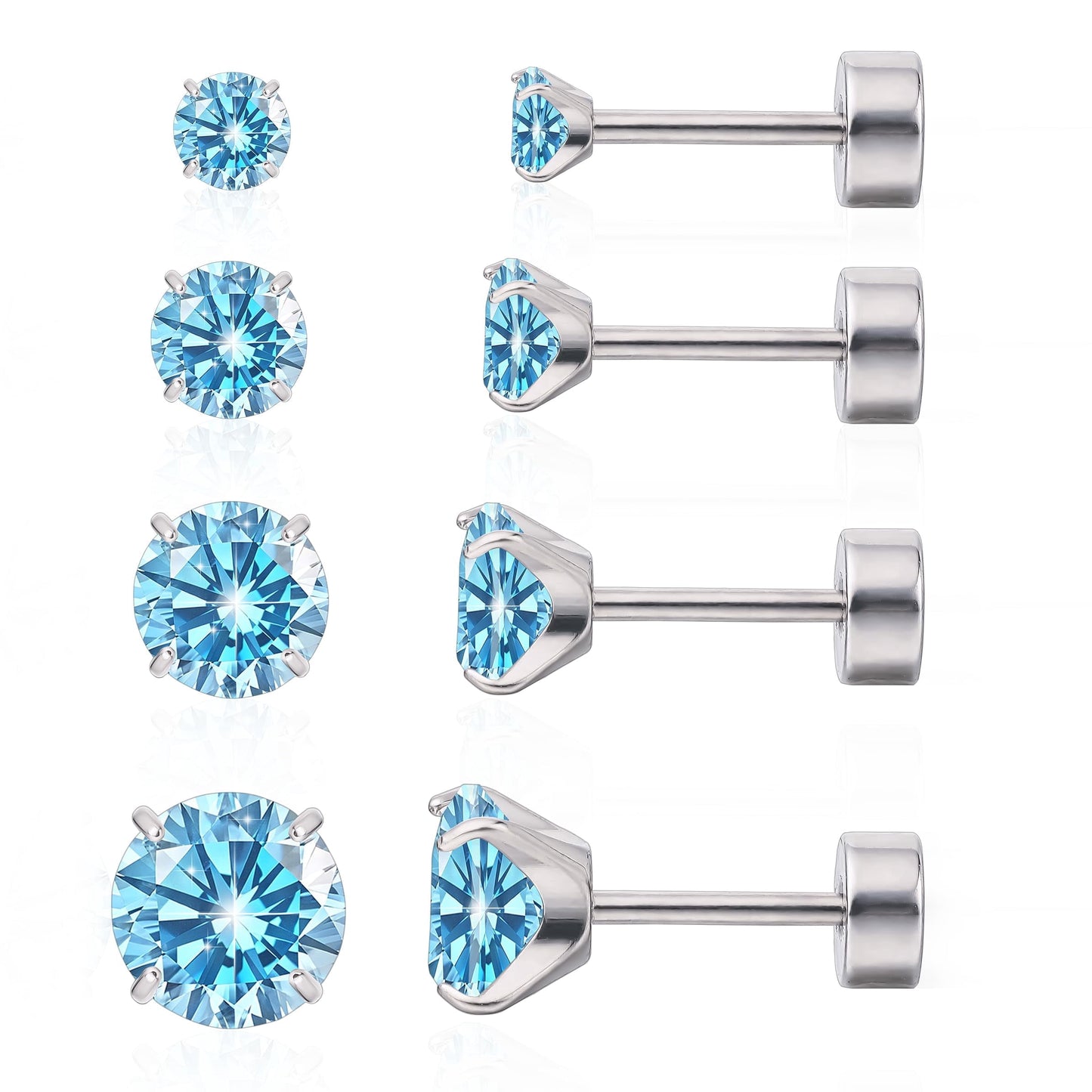 Limerencia Titanium Earrings for Sensitive Ears, 4 Pairs of Screw Back Hypoallergenic&nbsp;Titanium Cubic Zirconia Stud Earrings for Women Men