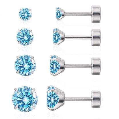 Limerencia Titanium Earrings for Sensitive Ears, 4 Pairs of Screw Back Hypoallergenic&nbsp;Titanium Cubic Zirconia Stud Earrings for Women Men