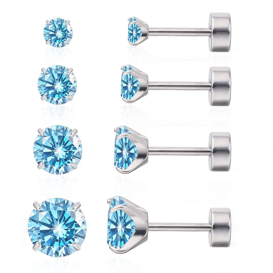 Limerencia Titanium Earrings for Sensitive Ears, 4 Pairs of Screw Back Hypoallergenic&nbsp;Titanium Cubic Zirconia Stud Earrings for Women Men