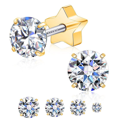 Limerencia Titanium Flat Back Stud Earrings, Moissanite Stud Earrings for Women Men | Hypoallergenic Helix Earrings, Screw Back Tragus Earrings
