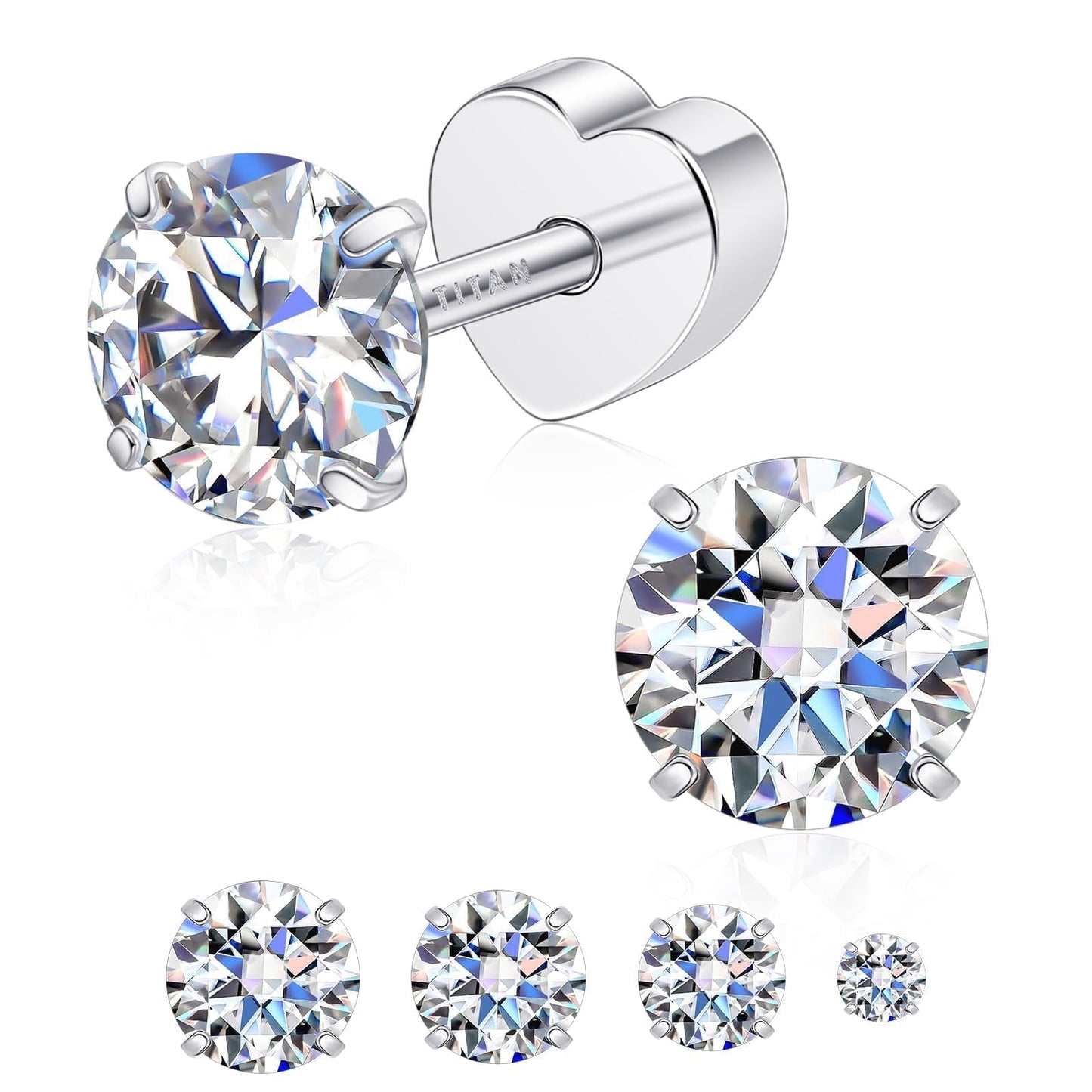 Limerencia Titanium Flat Back Stud Earrings, Moissanite Stud Earrings for Women Men | Hypoallergenic Helix Earrings, Screw Back Tragus Earrings