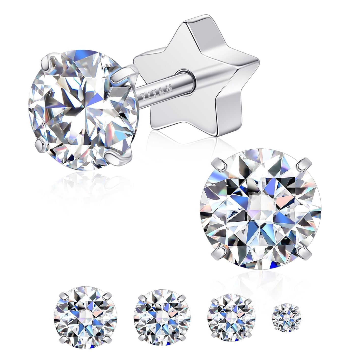 Limerencia Titanium Flat Back Stud Earrings, Moissanite Stud Earrings for Women Men | Hypoallergenic Helix Earrings, Screw Back Tragus Earrings