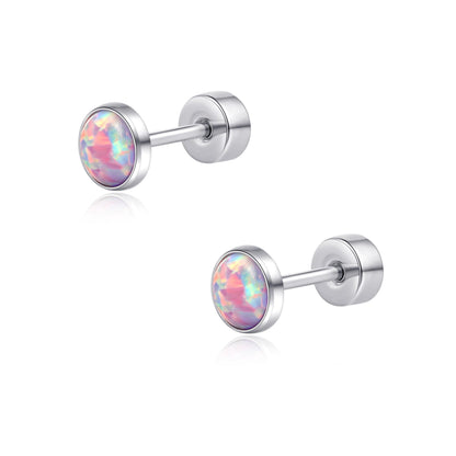 Limerencia Titanium Flat Back Stud Earrings for Women Men, F136 Cartilage Studs | Hypoallergenic Earrings, Helix Cartilage Earrings with Purple Opal，3mm