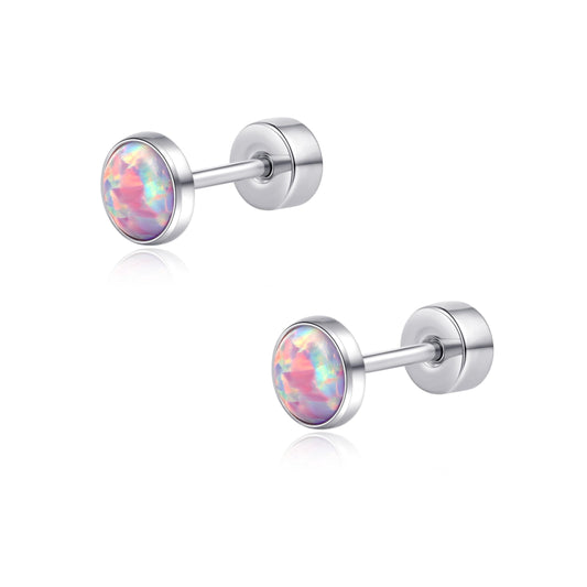 Limerencia Titanium Flat Back Stud Earrings for Women Men, F136 Cartilage Studs | Hypoallergenic Earrings, Helix Cartilage Earrings with Purple Opal，3mm
