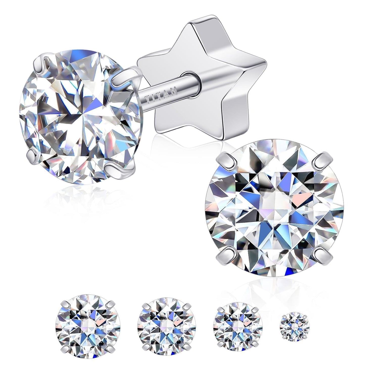 Limerencia Titanium Flat Back Stud Earrings for Women Men, Moissanite Stud Earrings| Cartilage Piercing Jewelry,&nbsp; Helix Cartilage Studs,18K White Gold Plated Star Flat Back