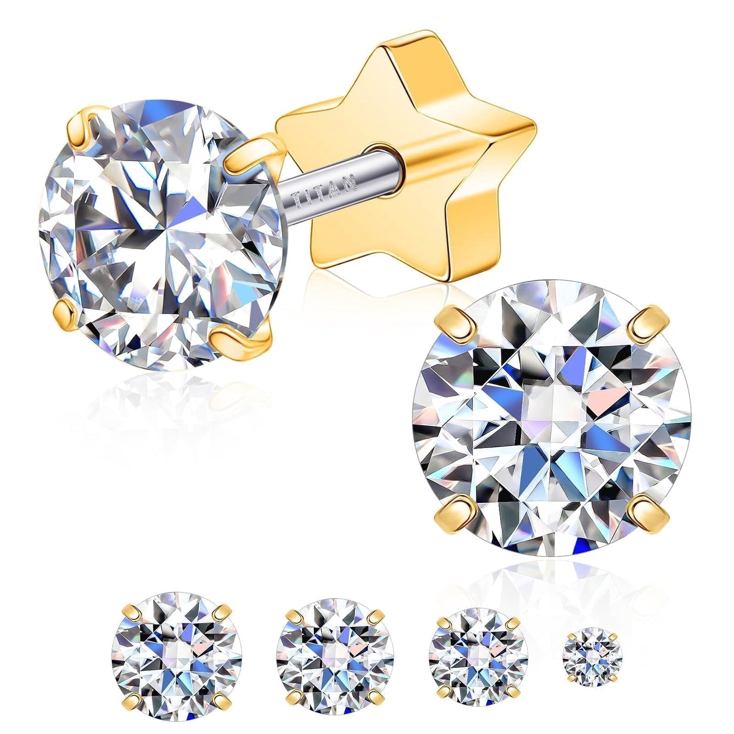 Limerencia Titanium Flat Back Stud Earrings for Women Men, Moissanite Stud Earrings| Cartilage Piercing Jewelry,&nbsp; Helix Cartilage Studs,18K White Gold Plated Star Flat Back