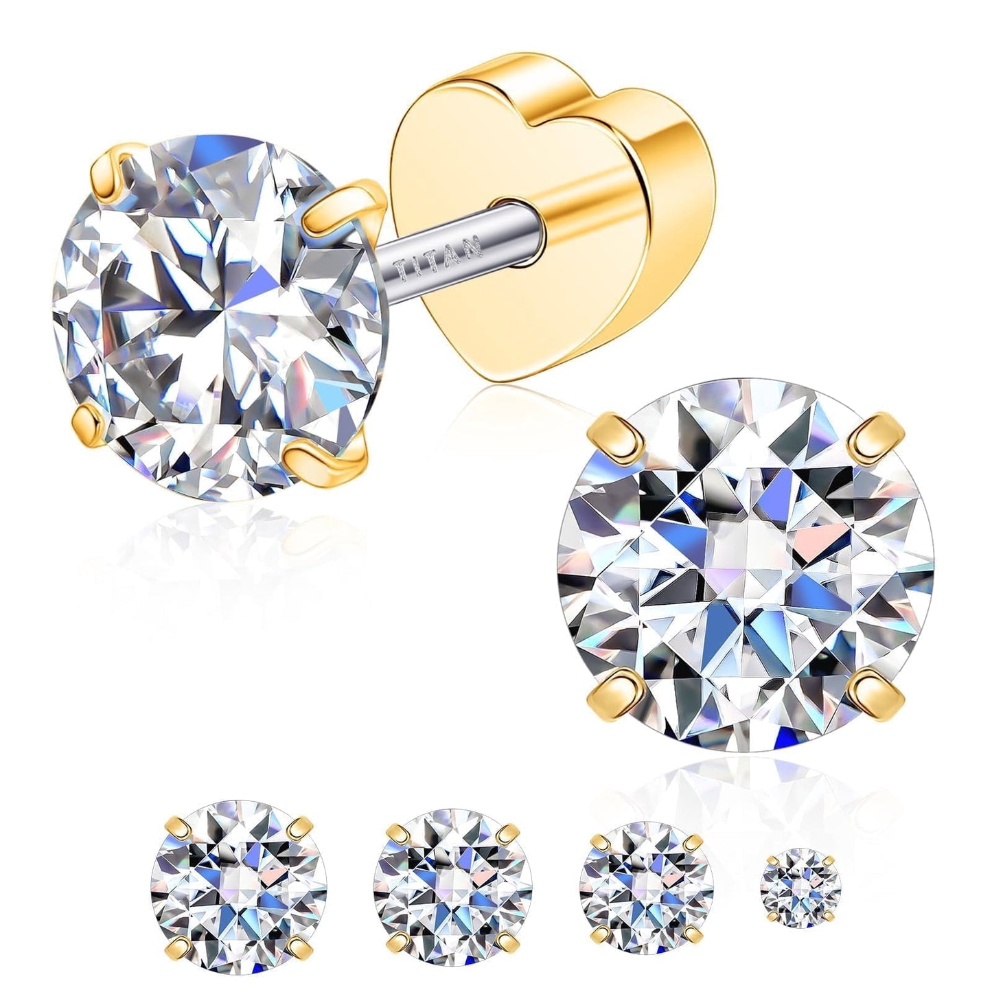 Limerencia Titanium Flat Back Stud Earrings for Women Men, Moissanite Stud Earrings| Cartilage Piercing Jewelry,&nbsp; Helix Cartilage Studs,18K White Gold Plated Star Flat Back