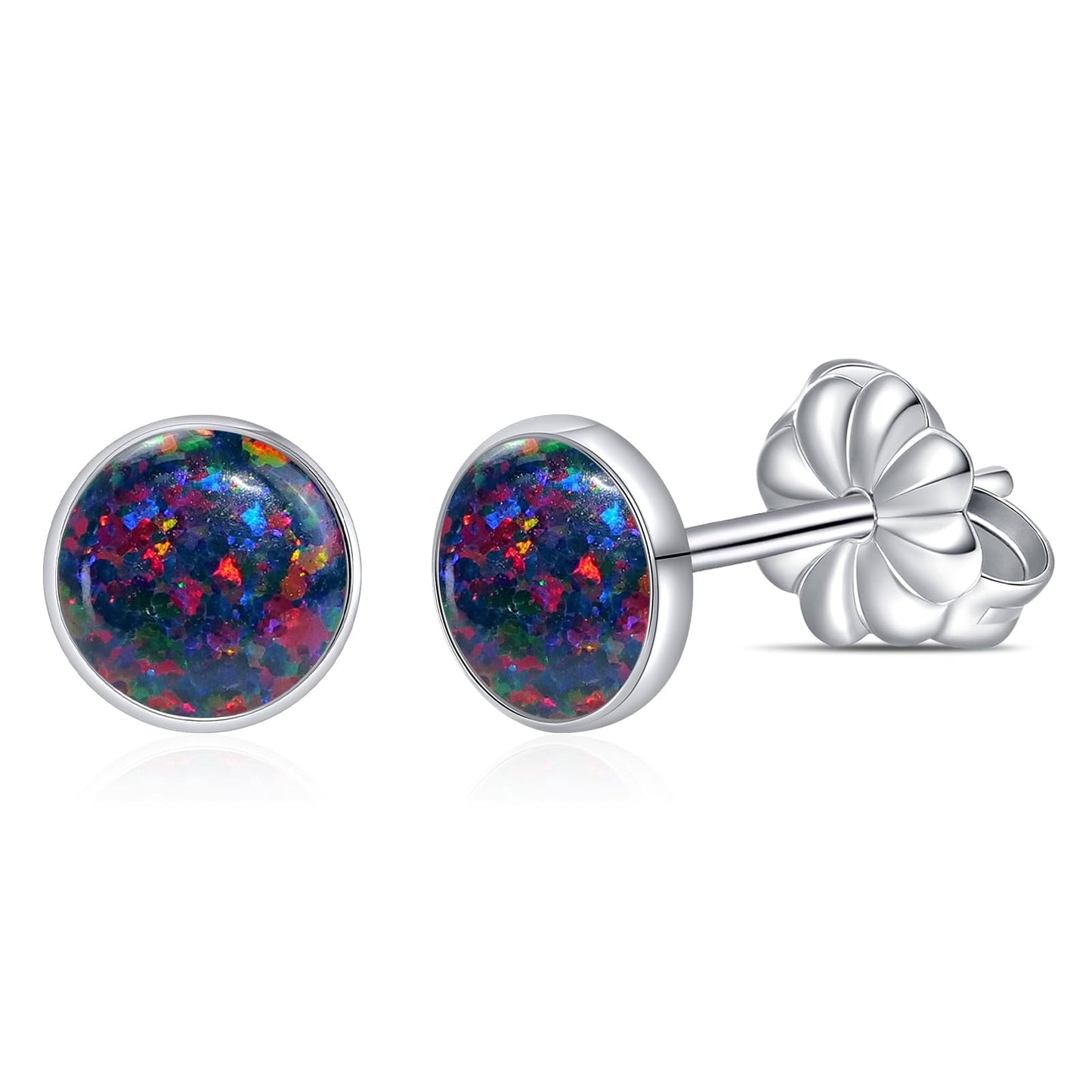 Limerencia Titanium Hypoallergenic Earrings, Minimalist Opal Stud Earrings,F136 Implant Grade,Suitable for Sensitive Ears Delicate Jewelry，Black Opal 6mm