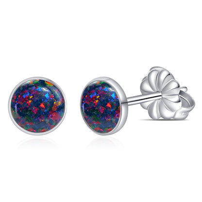 Limerencia Titanium Hypoallergenic Earrings， Opal Stud Earrings for Sensitive Ears Delicate Jewelry，Black Opal 5mm