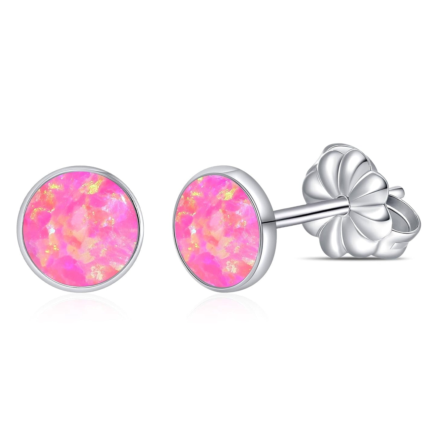 Limerencia Titanium Hypoallergenic Earrings， Opal Stud Earrings for Sensitive Ears Delicate Jewelry，Pink Opal 5mm