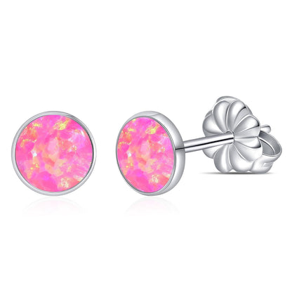 Limerencia Titanium Hypoallergenic Earrings， Opal Stud Earrings for Sensitive Ears Delicate Jewelry，Pink Opal 5mm