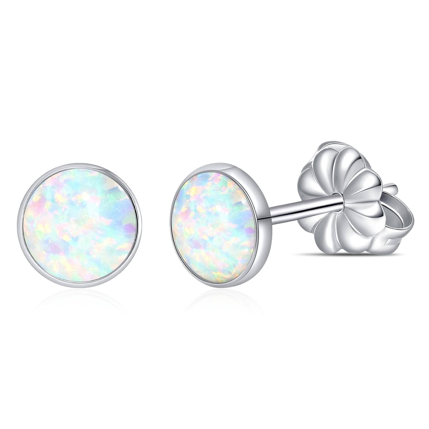 Limerencia Titanium Hypoallergenic Earrings， Opal Stud Earrings for Sensitive Ears Delicate Jewelry，White Opal 5mm