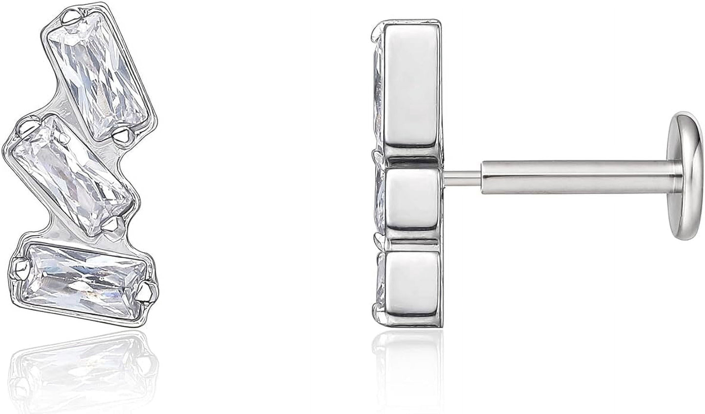 18G Flat Back Earrings Stud F136 Titanium Threadless Tragus Labret Cartilage Lip Body Piercing Jewelry Hypoallergenic for Women Men
