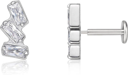 18G Flat Back Earrings Stud F136 Titanium Threadless Tragus Labret Cartilage Lip Body Piercing Jewelry Hypoallergenic for Women Men