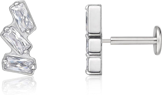 18G Flat Back Earrings Stud F136 Titanium Threadless Tragus Labret Cartilage Lip Body Piercing Jewelry Hypoallergenic for Women Men