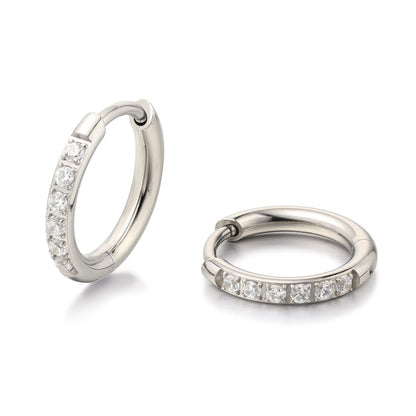 Limerencia Titanium Jewelry Huggie White CZ Earrings, 10mm, Pair