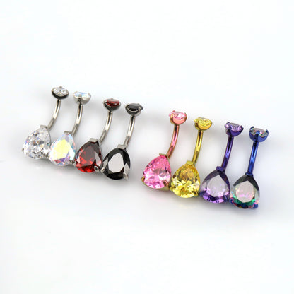 Limerencia Barre de piercing ombilical en titane G23 hypoallergénique grade médical implantable 14G, modèle goutte d'eau à zircon cubique (Rouge)