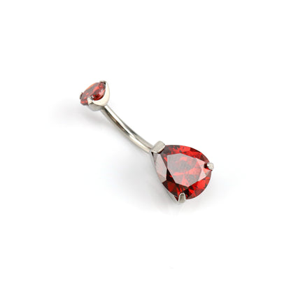 Limerencia Barre de piercing ombilical en titane G23 hypoallergénique grade médical implantable 14G, modèle goutte d'eau à zircon cubique (Rouge)