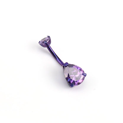 limerencia G23 Aretes para ombligo de titanio hipoalergénicos grado implante médico 14G con circonita en forma de lágrima para ombligo (anillo de ombligo de gota de agua) (púrpura + púrpura)