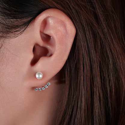 Limerencia Orecchini Pendenti Ipoallergenici in Titanio Grado Implantare G23, Perline Bianche + Zirconia Cubica 5A, Orecchini Jacket per Piercing Donna e Ragazze con Orecchie Sensibili